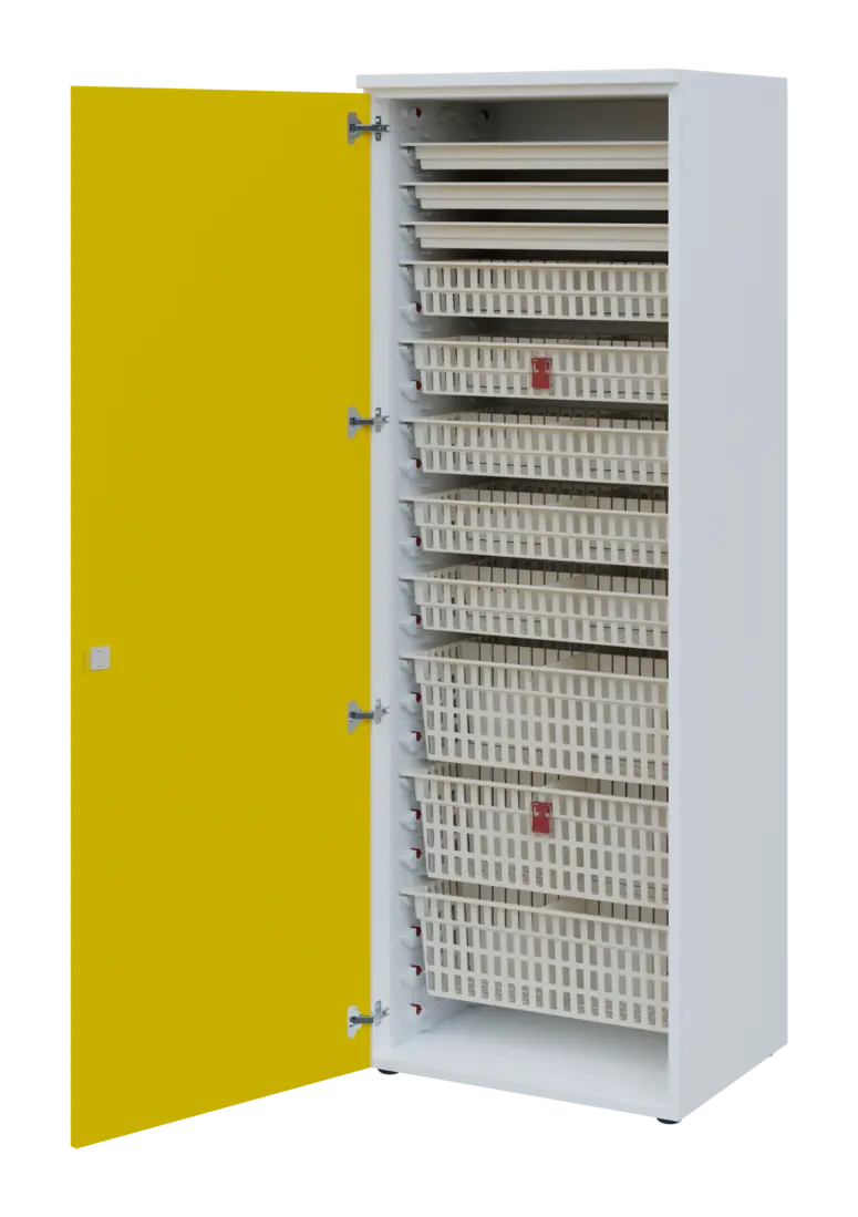 EUROMEDICA D - 66 ABS skříň léková boxová, 1-dveřová, levá, 1950x660x535, korpus bílý, dvířka žlutá
